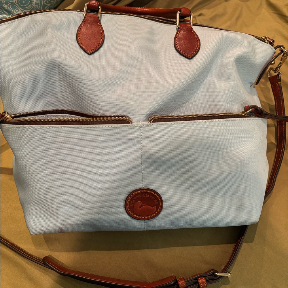 Dooney & Bourke Blue and Brown Shoulder Bag with Classic Design